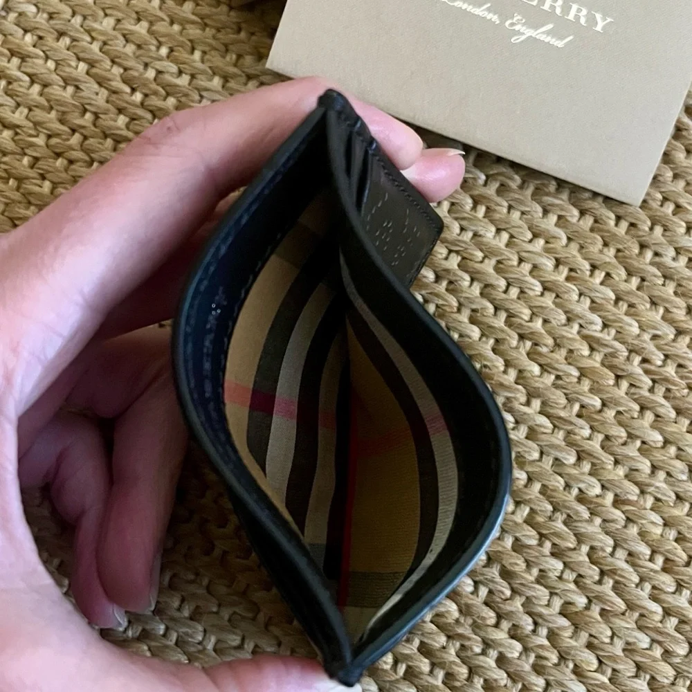 Authentic Burberry Men’s Black Perforated Leather Sandon Card Holder Wallet